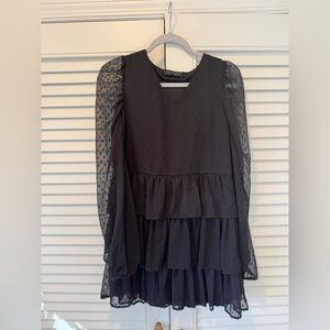Black Sheer Sleeve Tiered Dress